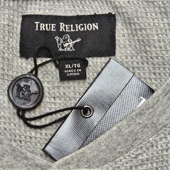 NWOT True Religion Waffle Knit Henley XL - Picture 4 of 6